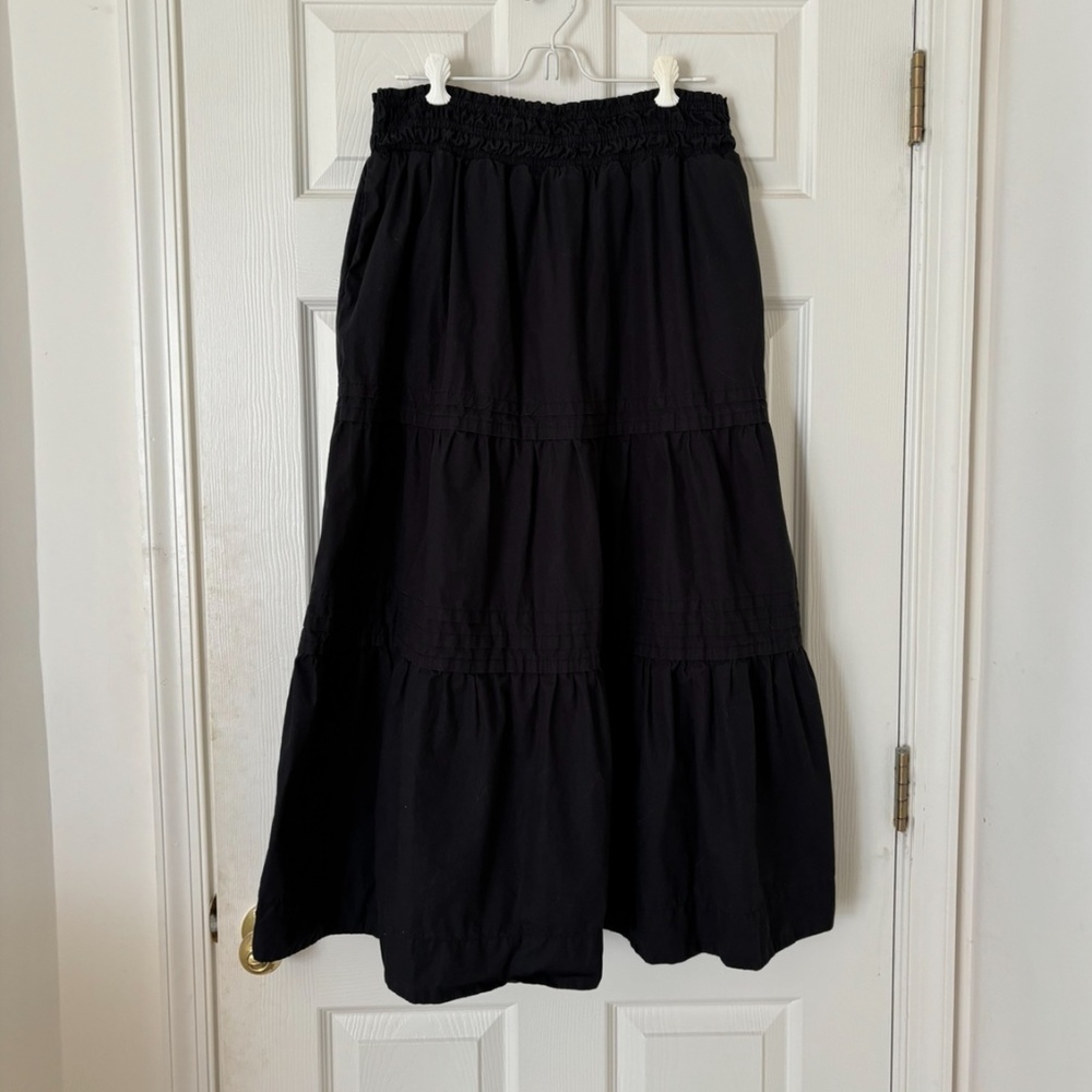 Quince 100% Organic Cotton Poplin Tiered Maxi Skirt, Black, M